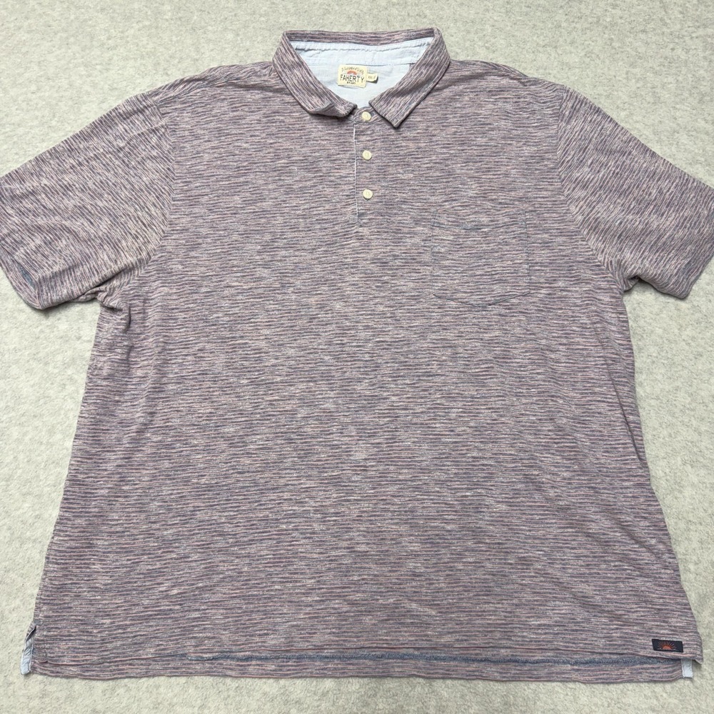 Faherty Polo Shirt Mens 2XL Purple Striped Cotton Blend Jersey Pocket Casual